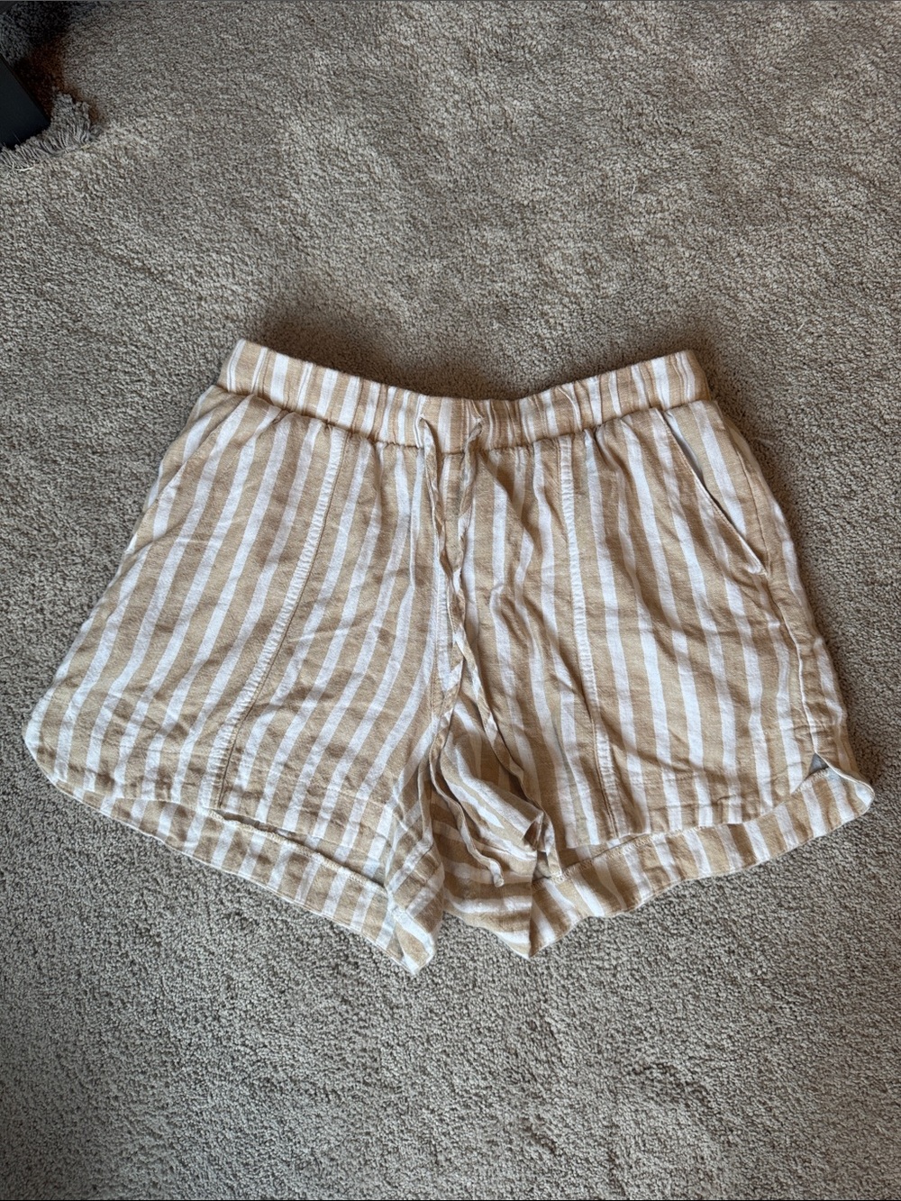 Striped Beige and White Women's Linen Shorts